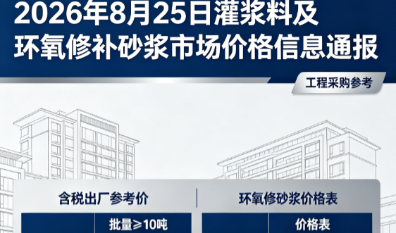 灵山2026年8月25日灌浆料及环氧修补砂浆市场价格信息通报